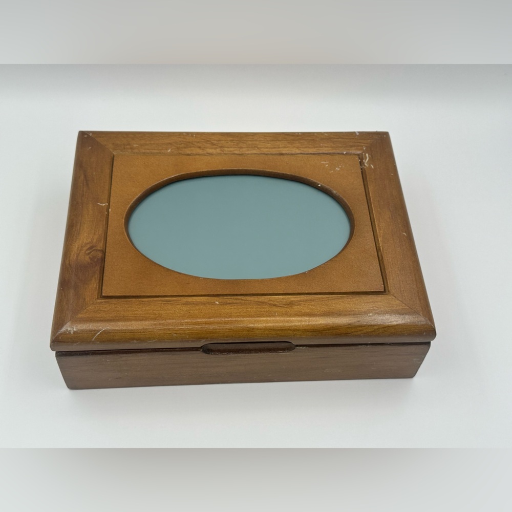 Wooden Jewelry Organizer Box with Mirror Green Velvet Lining Personalized Photo - Picture 3 of 10